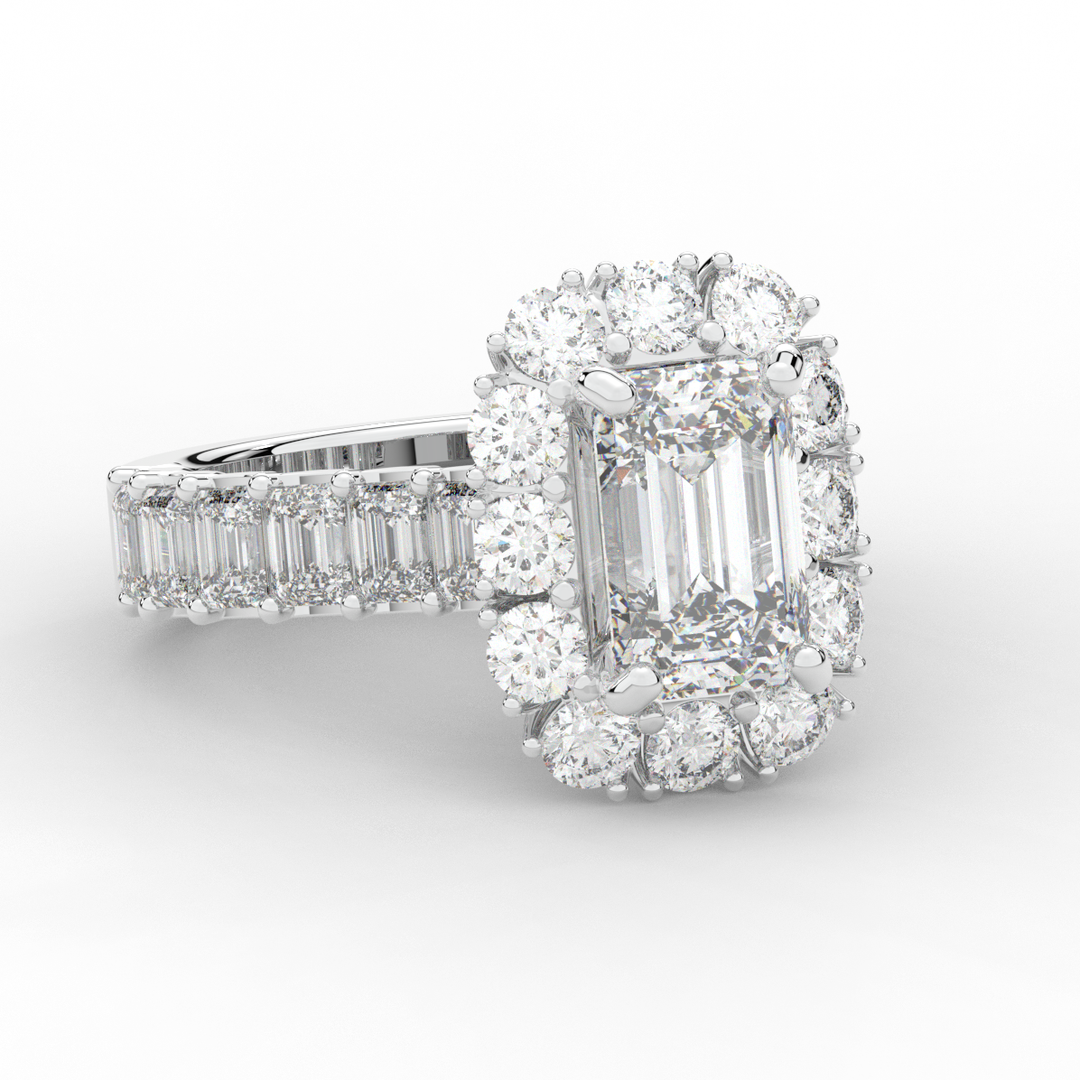 6.00CT.TW EMERALD CUT LAB DIAMOND HALO ENGAGEMENT RING - Nazarelle