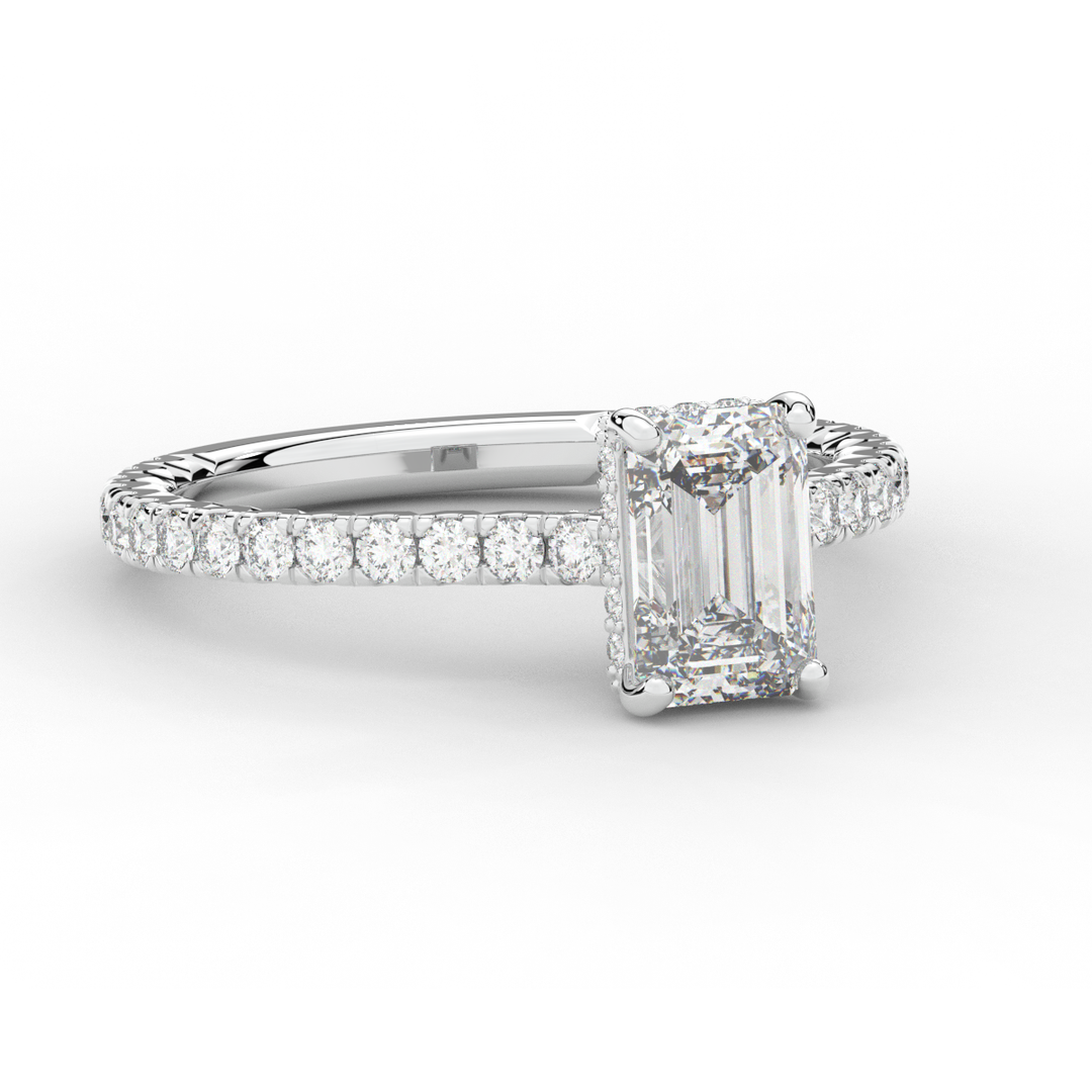 2.10CT.TW EMERALD CUT LAB DIAMOND UNDERHALO SOLITAIRE ENGAGEMENT RING - Nazarelle