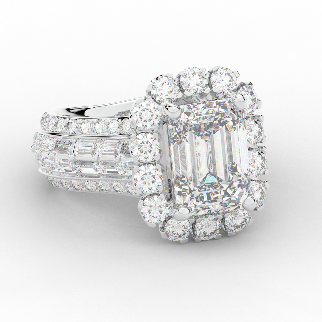8.00CT.TW EMERALD CUT LAB DIAMOND HALO ENGAGEMENT RING - Nazarelle