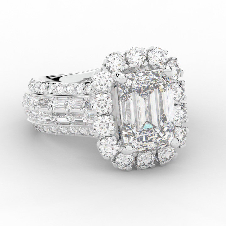 8.00CT.TW EMERALD CUT LAB DIAMOND HALO ENGAGEMENT RING - Nazarelle