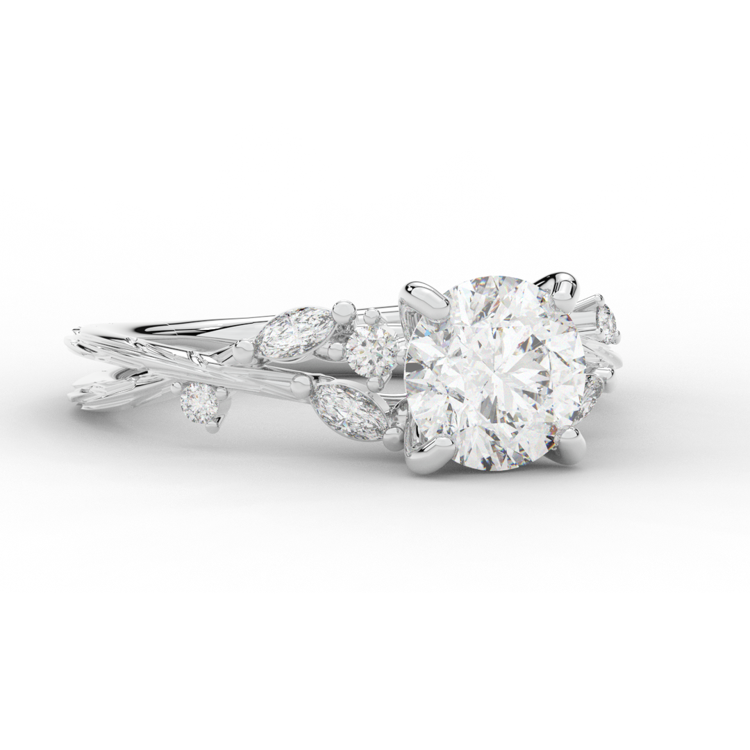 1.75CT.TW ROUND LAB DIAMOND STYLIZED VINE AND TREE BARK FINISH ENGAGEMENT RING - Nazarelle