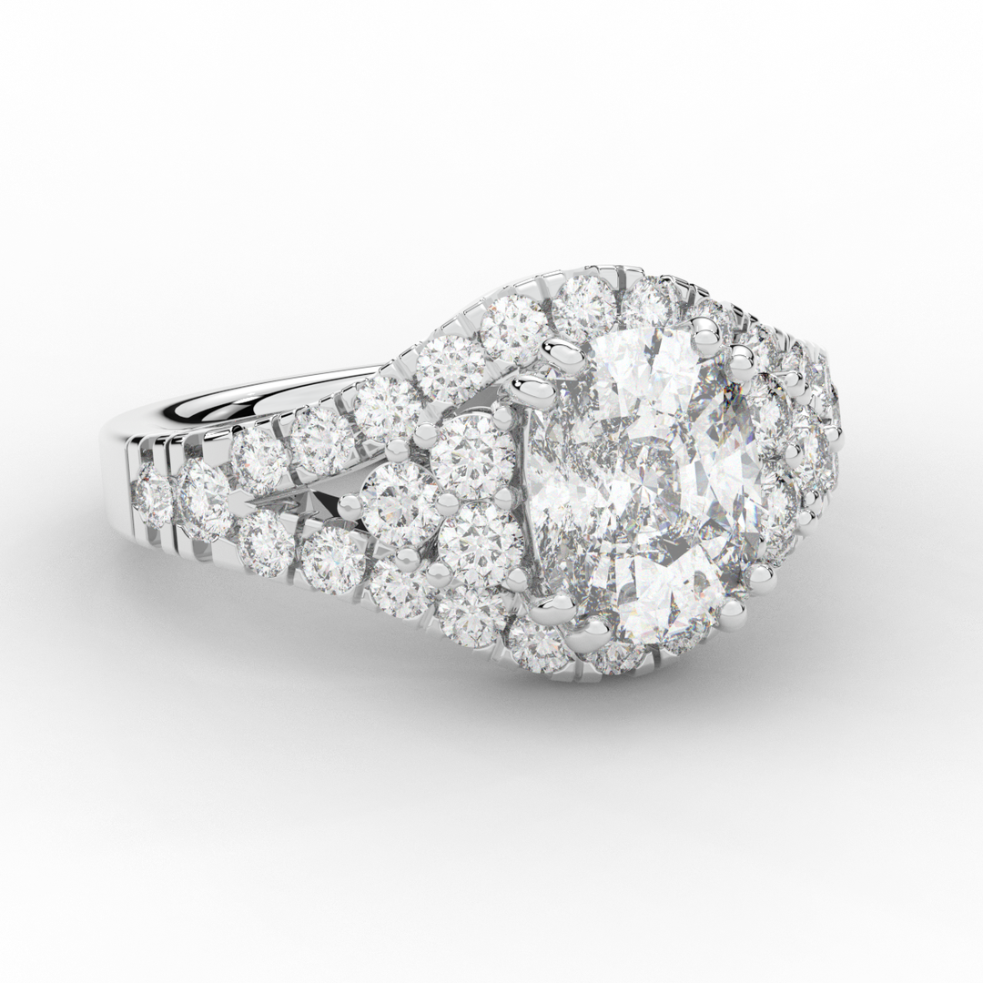 3.10CT.TW CUSHION LAB DIAMOND HALO ENGAGEMENT RING - Nazarelle