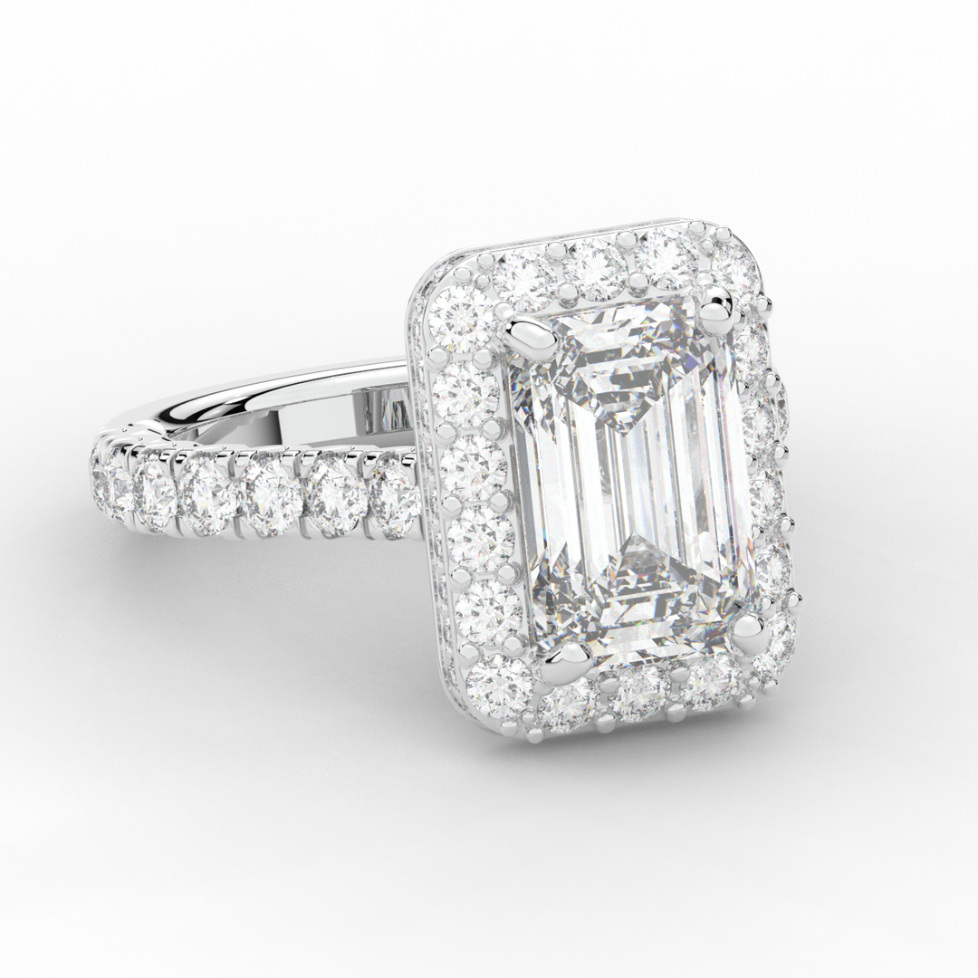 4.50CT.TW EMERALD CUT LAB DIAMOND HALO ENGAGEMENT RING - Nazarelle