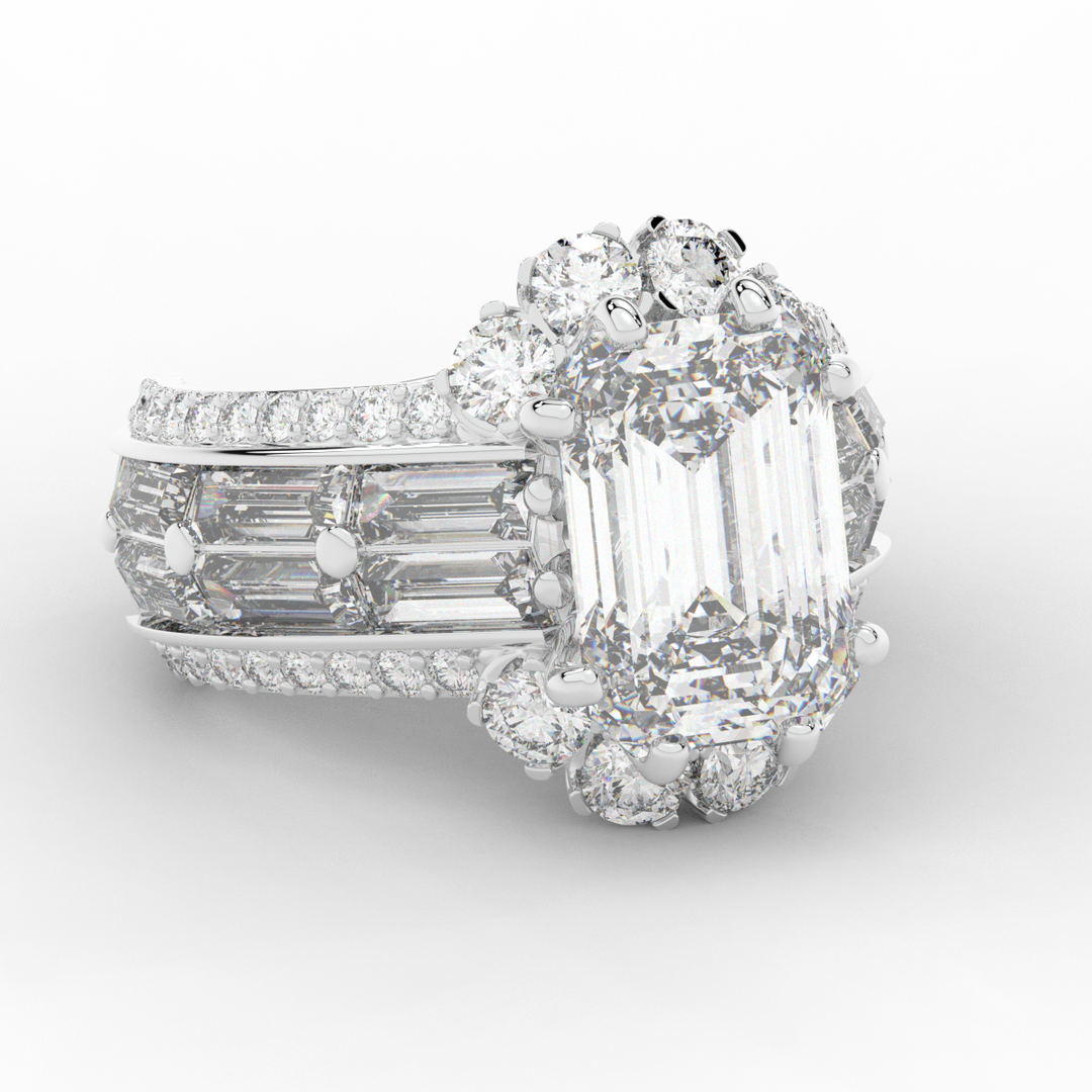 8.25CT.TW EMERALD CUT LAB DIAMOND HALO ENGAGEMENT RING - Nazarelle