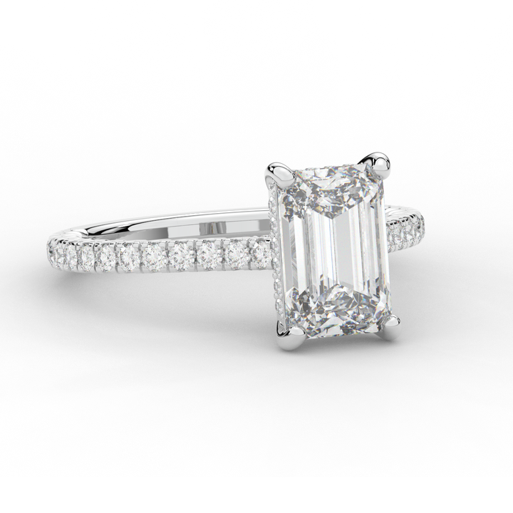 3.50CT.TW EMERALD CUT LAB DIAMOND UNDERHALO SOLITAIRE ENGAGEMENT RING - Nazarelle