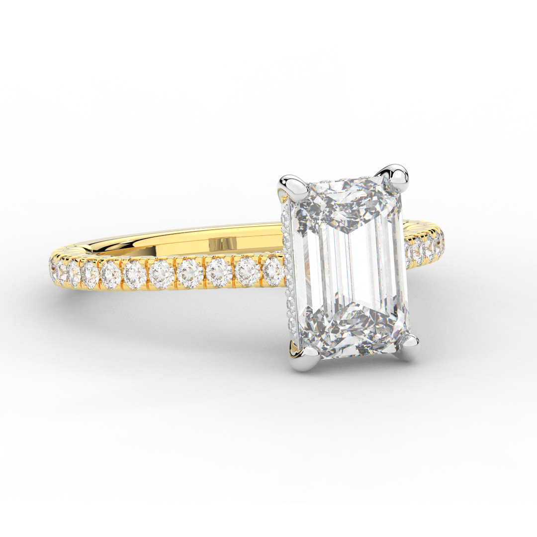 3.50CT.TW EMERALD CUT LAB DIAMOND UNDERHALO SOLITAIRE TWO TONE ENGAGEMENT RING - Nazarelle