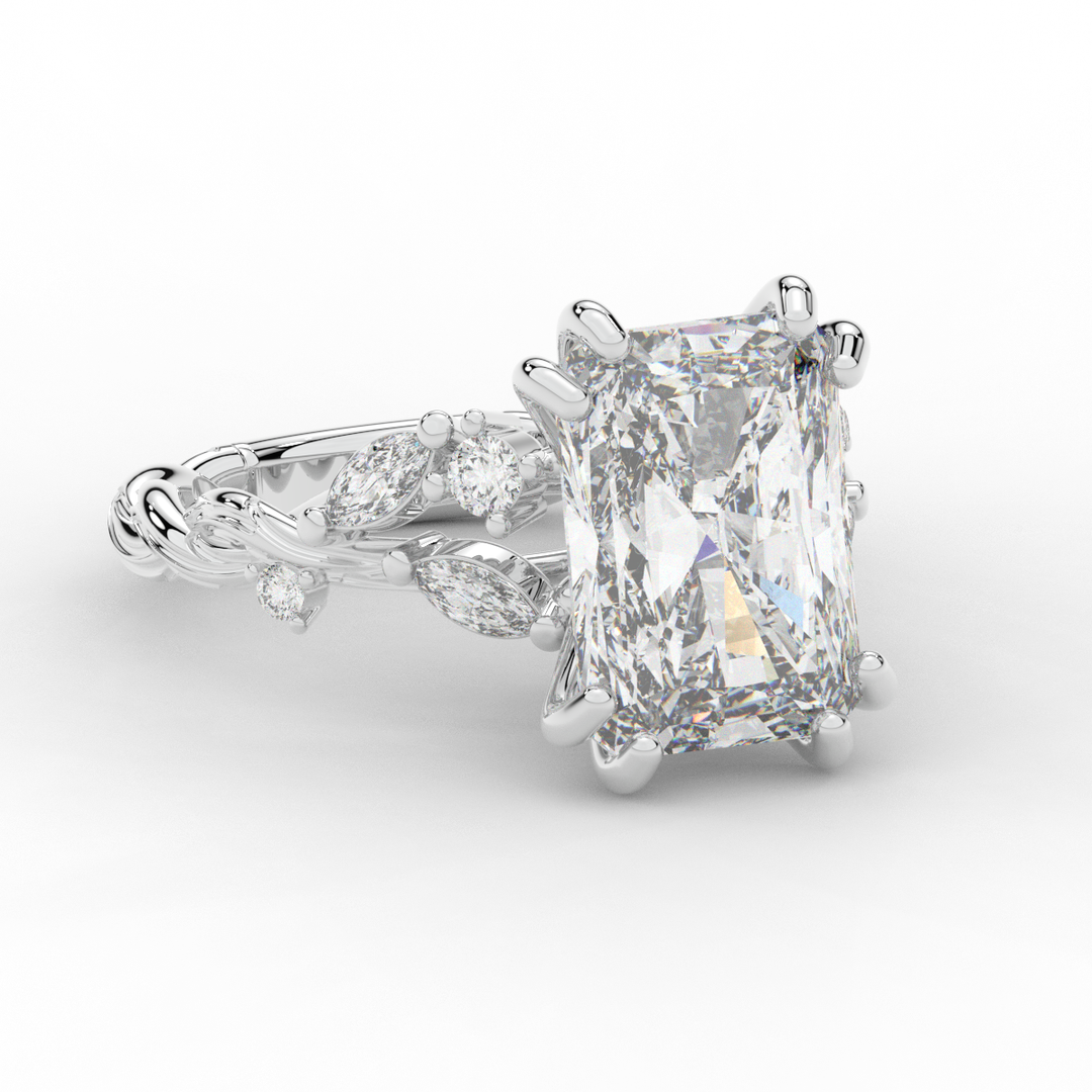 5.30CT.TW RADIANT LAB DIAMOND STYLIZED VINE AND TREE BARK FINISH ENGAGEMENT RING - Nazarelle