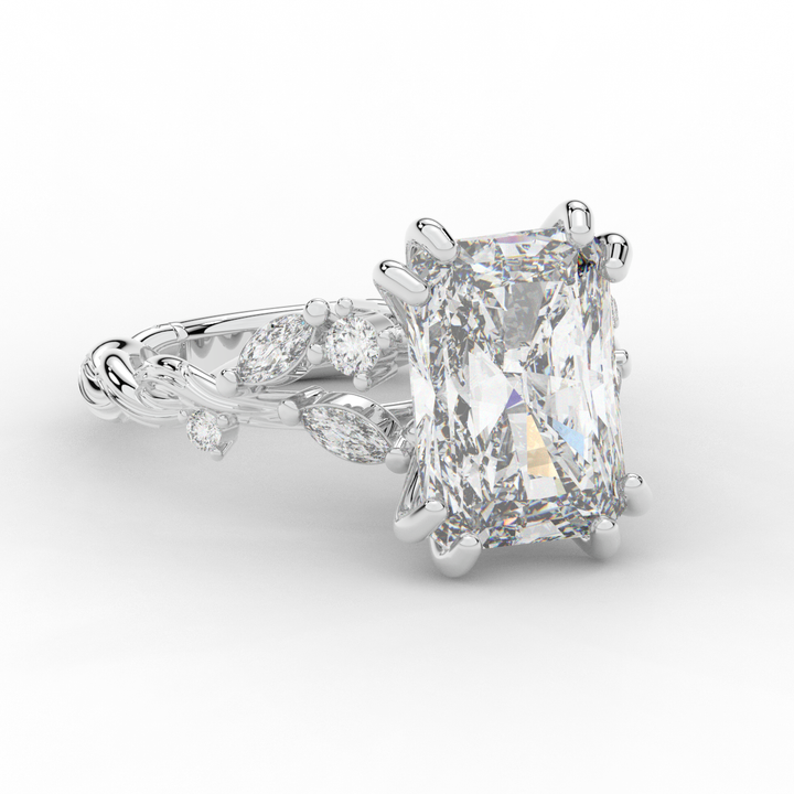 5.30CT.TW RADIANT LAB DIAMOND STYLIZED VINE AND TREE BARK FINISH ENGAGEMENT RING - Nazarelle