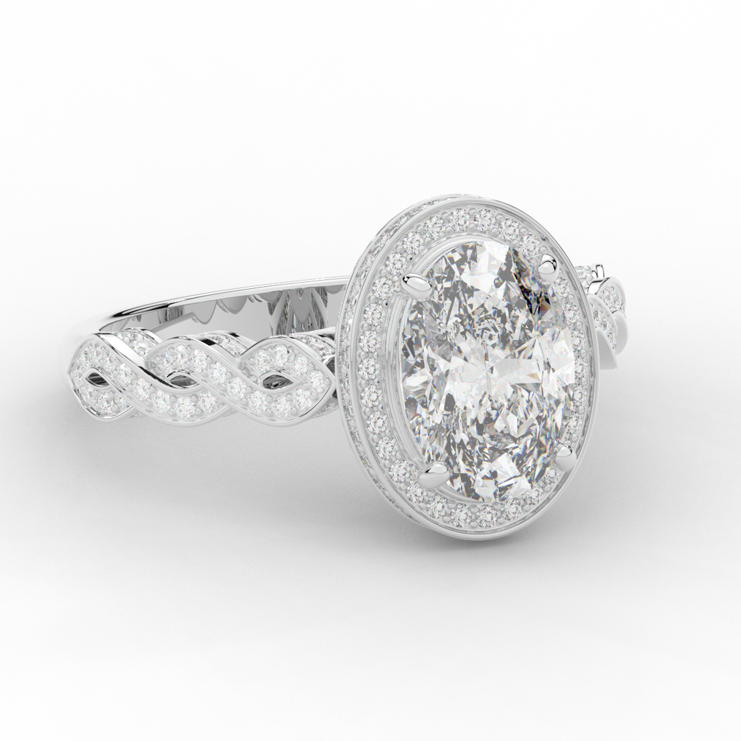 3.10CT.TW OVAL LAB DIAMOND HALO ENGAGEMENT RING - Nazarelle