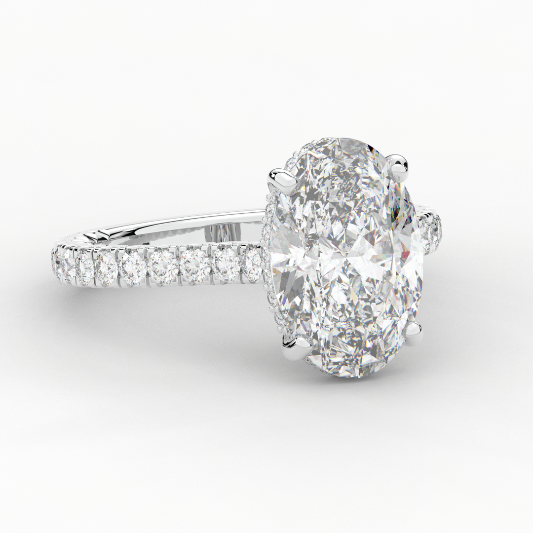4.70CT.TW OVAL LAB DIAMOND UNDERHALO SOLITAIRE ENGAGEMENT RING - Nazarelle