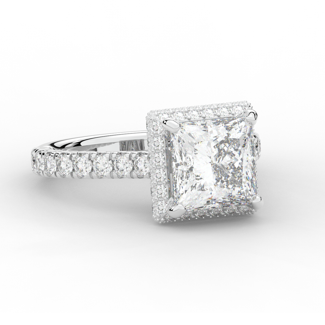 3.90CT.TW PRINCESS LAB DIAMOND HALO ENGAGEMENT RING - Nazarelle