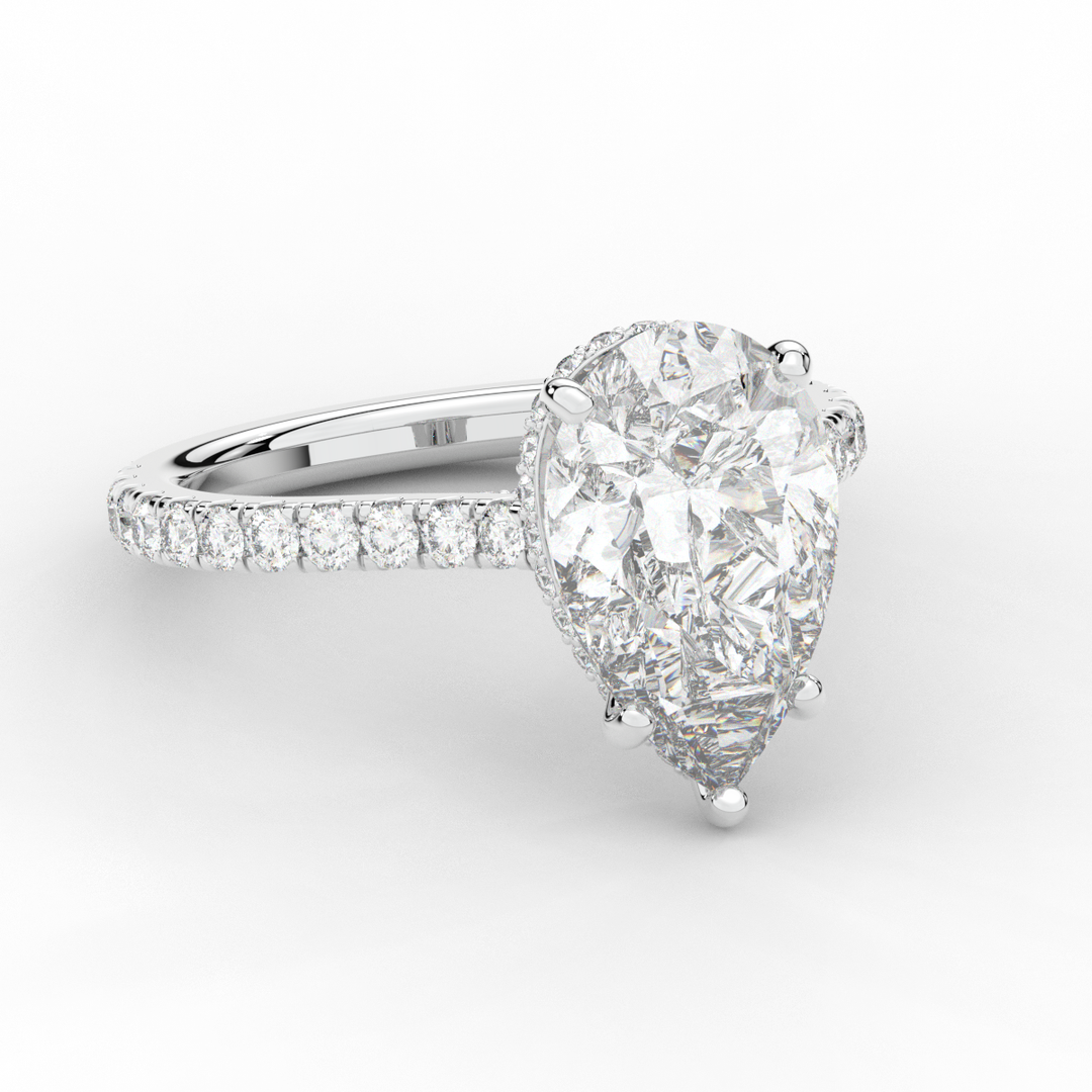 4.60CT.TW PEAR LAB DIAMOND UNDERHALO SOLITAIRE ENGAGEMENT RING - Nazarelle