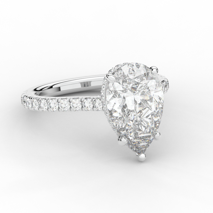 4.60CT.TW PEAR LAB DIAMOND UNDERHALO SOLITAIRE ENGAGEMENT RING - Nazarelle