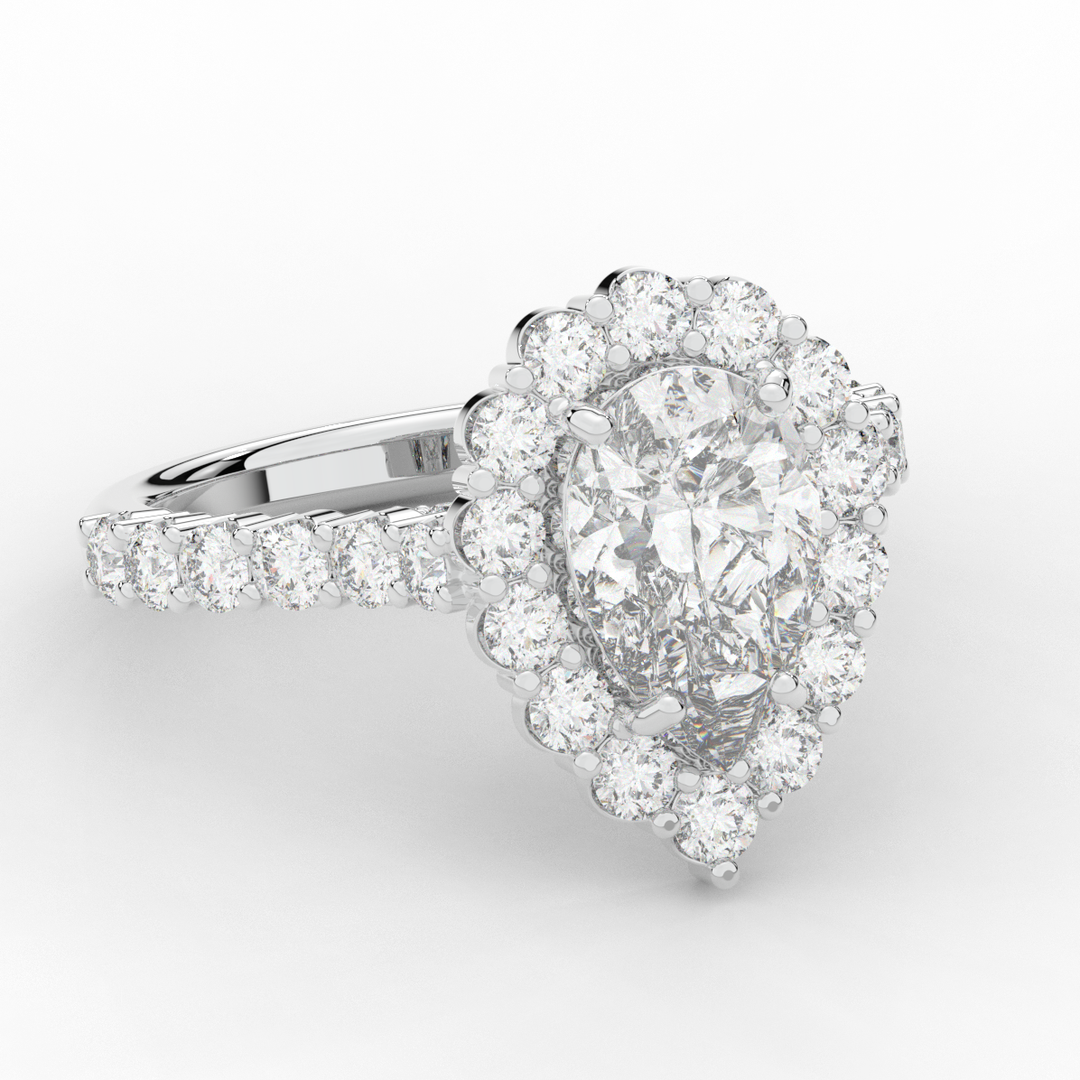 3.10CT.TW PEAR LAB DIAMOND HALO ENGAGEMENT RING - Nazarelle