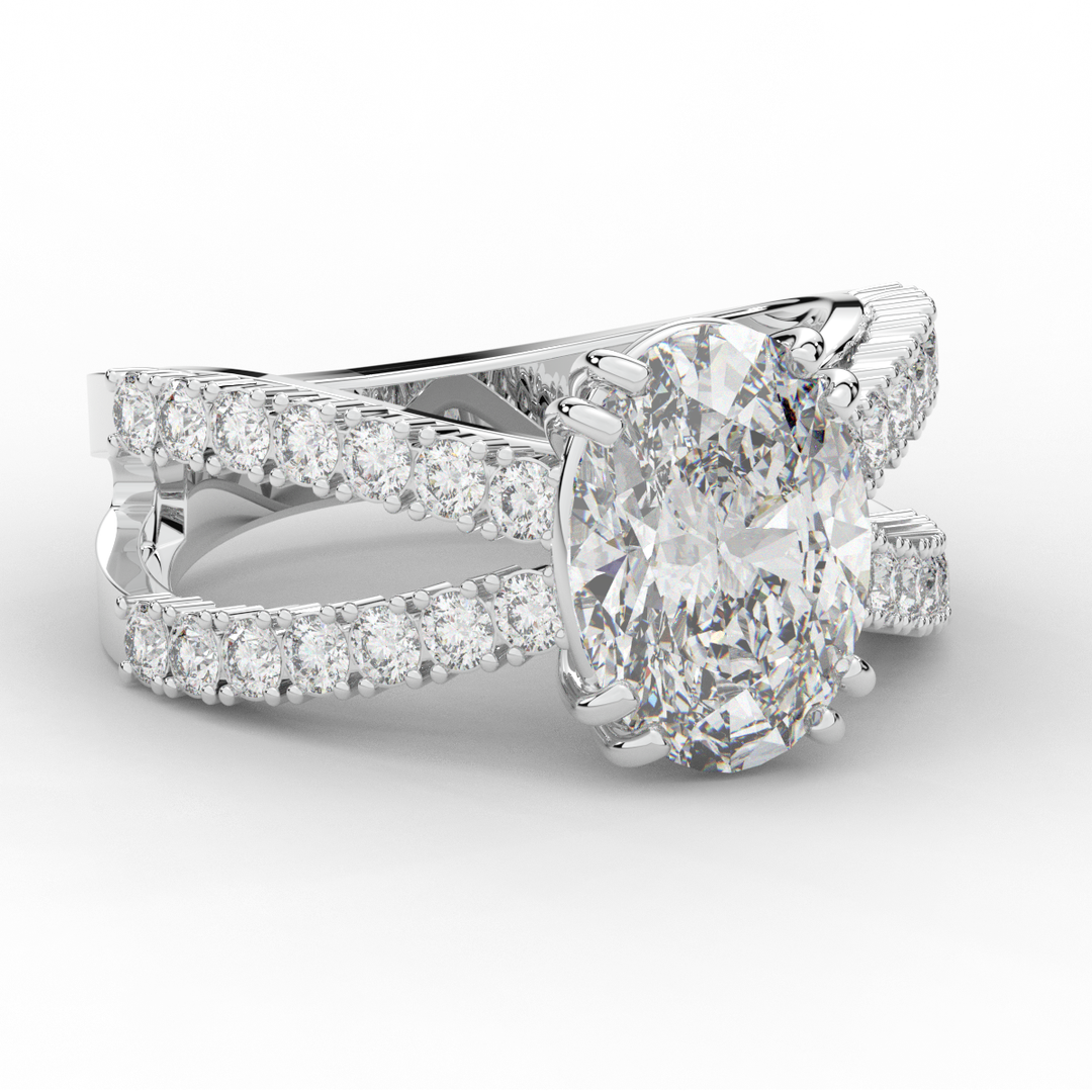3.75CT.TW OVAL LAB DIAMOND SPLIT BAND ENGAGEMENT RING