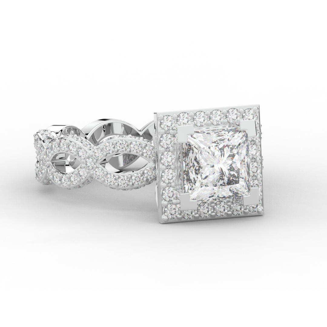 2.40CT.TW PRINCESS LAB DIAMOND HALO ENGAGEMENT RING - Nazarelle