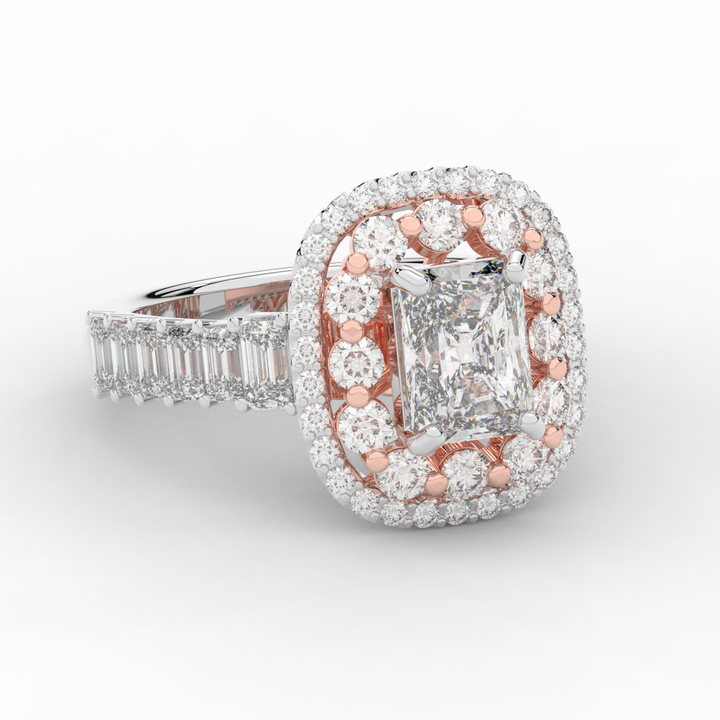 4.70CT.TW RADIANT LAB DIAMOND DOUBLE HALO TWO TONE ENGAGEMENT RING - Nazarelle