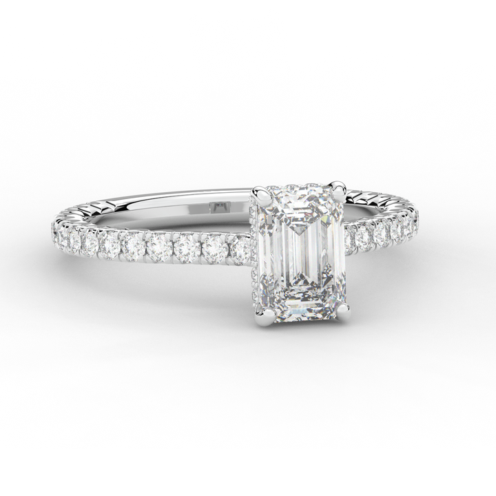 2.10CT.TW EMERALD CUT LAB DIAMOND UNDERHALO SOLITAIRE ENGAGEMENT RING - Nazarelle