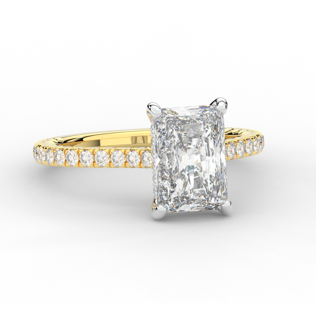3.50CT.TW RADIANT LAB DIAMOND UNDERHALO SOLITAIRE TWO TONE ENGAGEMENT RING - Nazarelle