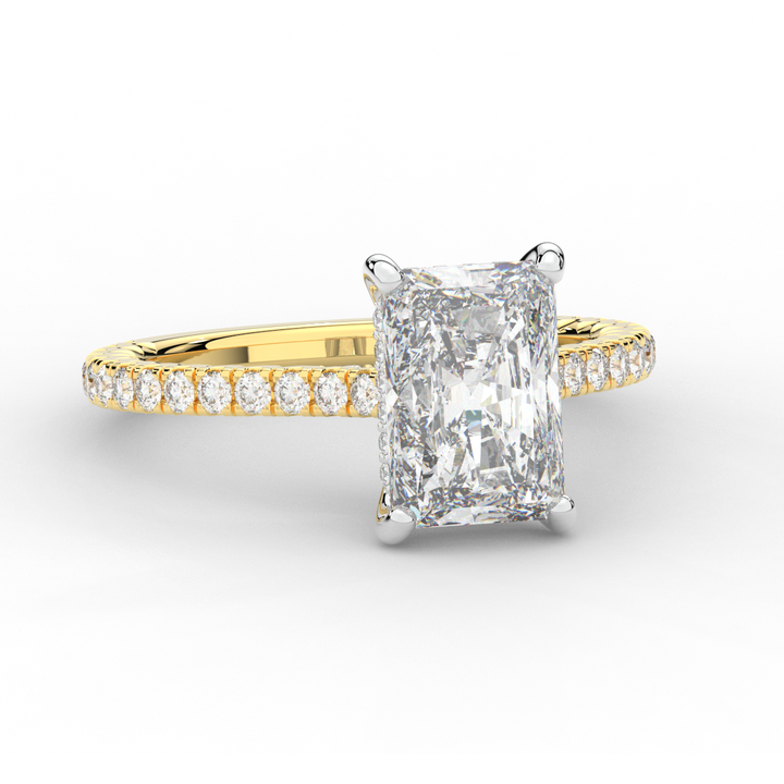 3.50CT.TW RADIANT LAB DIAMOND UNDERHALO SOLITAIRE TWO TONE ENGAGEMENT RING - Nazarelle