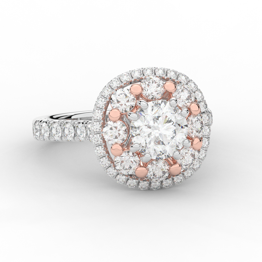 2.70CT.TW ROUND LAB DIAMOND DOUBLE HALO TWO TONE ENGAGEMENT RING - Nazarelle