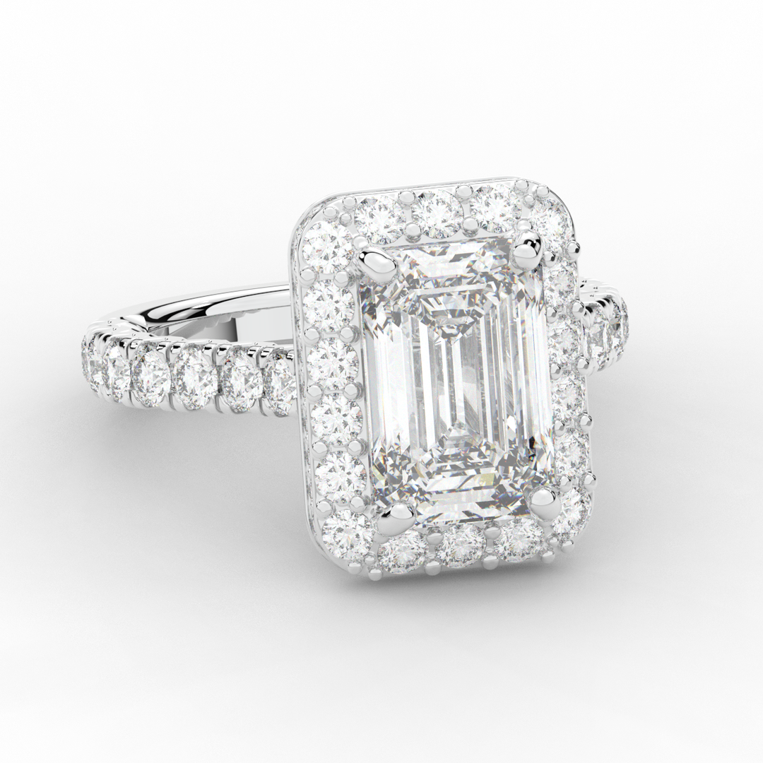 4.50CT.TW EMERALD CUT LAB DIAMOND HALO ENGAGEMENT RING - Nazarelle