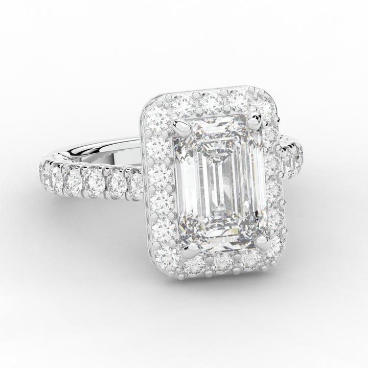 4.50CT.TW EMERALD CUT LAB DIAMOND HALO ENGAGEMENT RING - Nazarelle