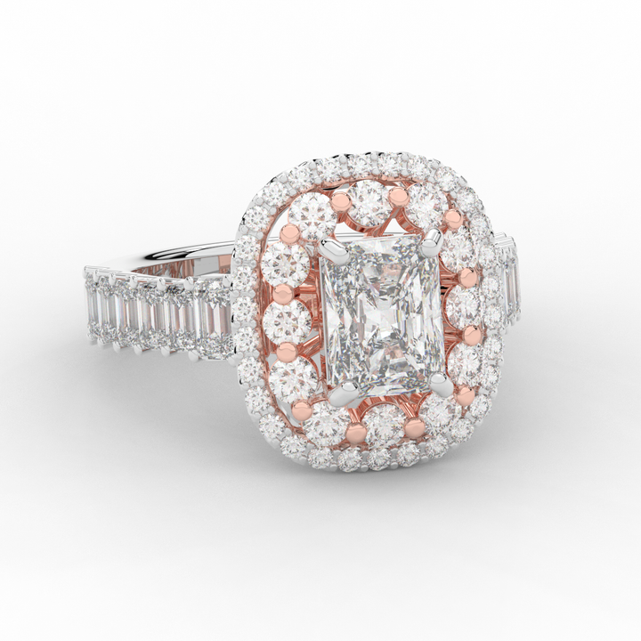 4.70CT.TW RADIANT LAB DIAMOND DOUBLE HALO TWO TONE ENGAGEMENT RING - Nazarelle