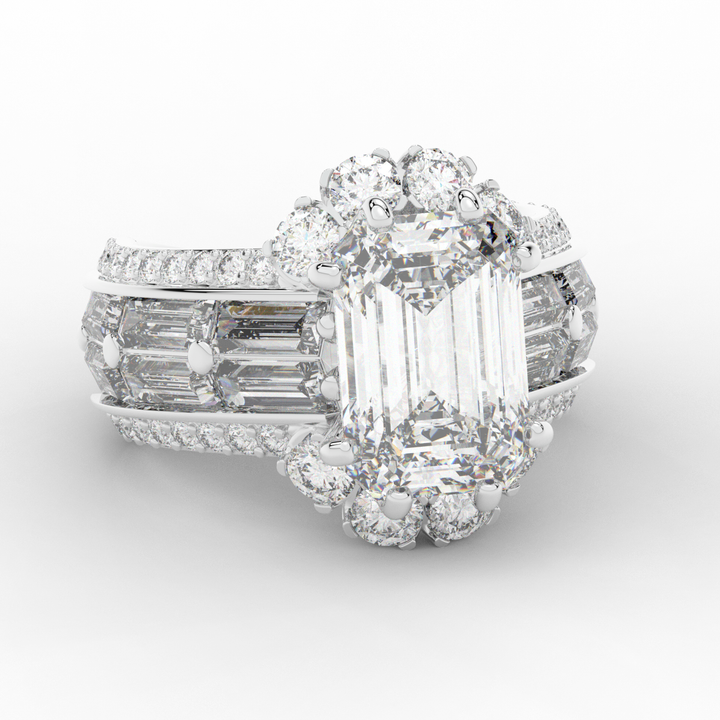 8.25CT.TW EMERALD CUT LAB DIAMOND HALO ENGAGEMENT RING - Nazarelle