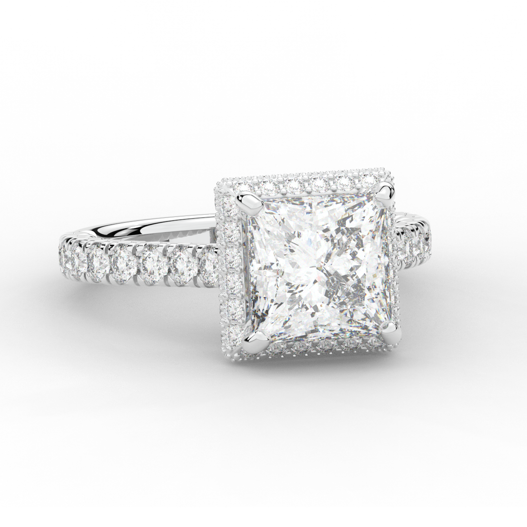 3.90CT.TW PRINCESS LAB DIAMOND HALO ENGAGEMENT RING - Nazarelle