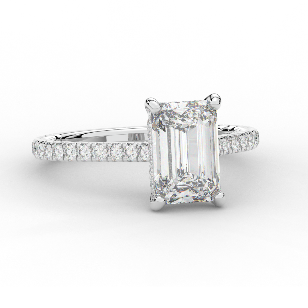 3.50CT.TW EMERALD CUT LAB DIAMOND UNDERHALO SOLITAIRE ENGAGEMENT RING - Nazarelle