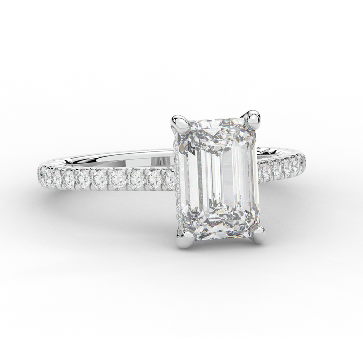 3.50CT.TW EMERALD CUT LAB DIAMOND UNDERHALO SOLITAIRE ENGAGEMENT RING - Nazarelle