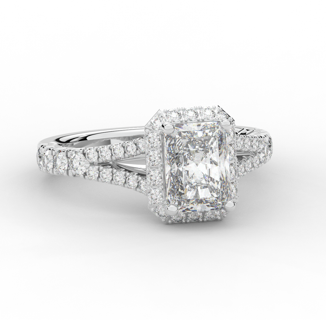 2.60CT.TW RADIANT LAB DIAMOND SPLIT SHANK HALO ENGAGEMENT RING - Nazarelle
