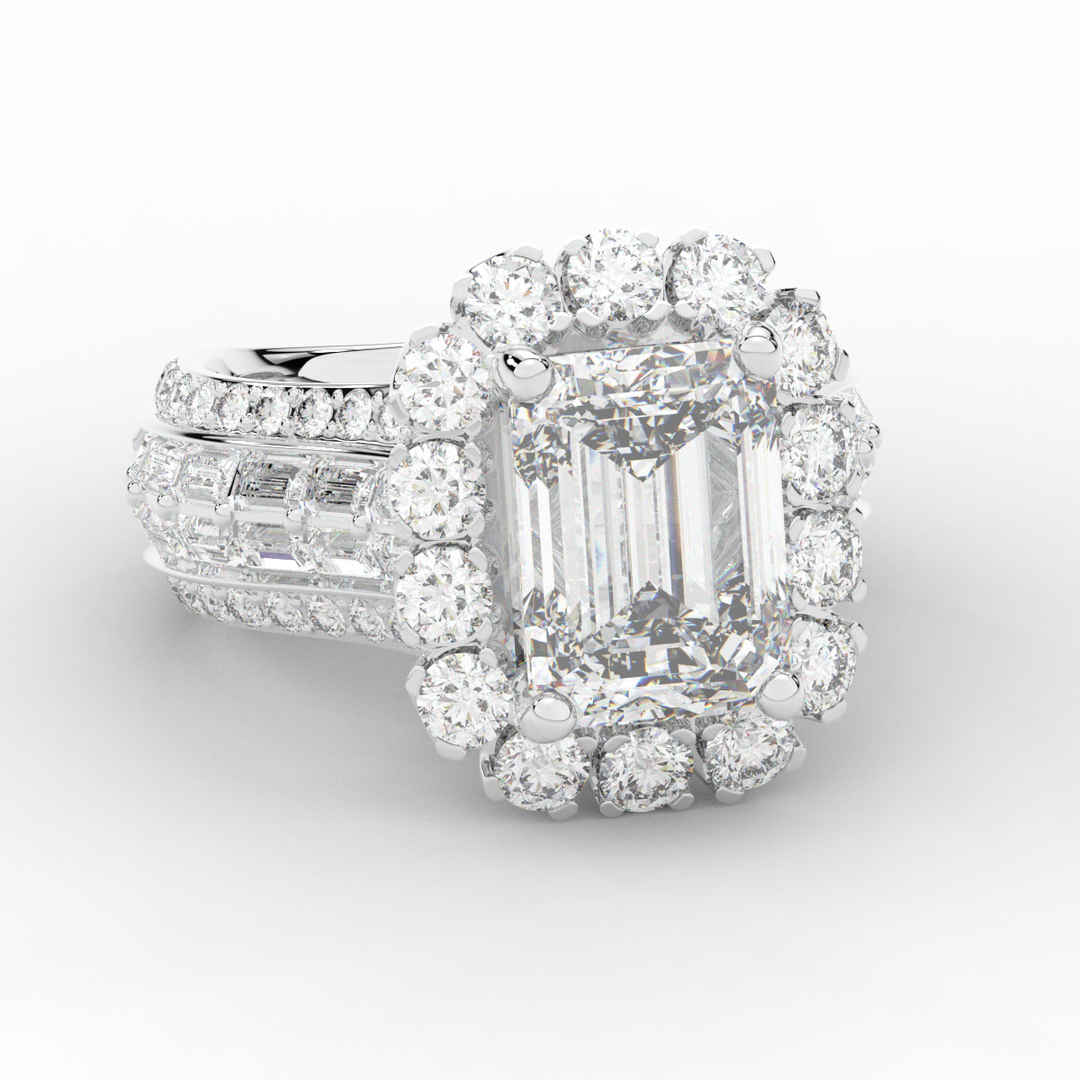 8.00CT.TW EMERALD CUT LAB DIAMOND HALO ENGAGEMENT RING - Nazarelle