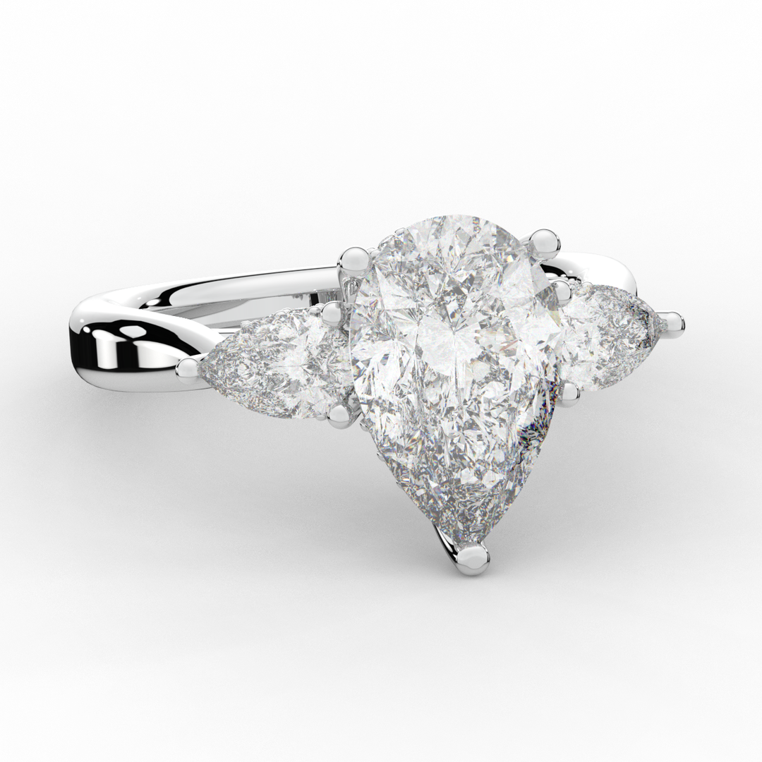 3.70CT.TW PEAR LAB DIAMOND 3 STONE ENGAGEMENT RING - Nazarelle