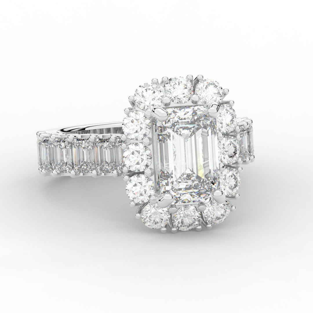 6.00CT.TW EMERALD CUT LAB DIAMOND HALO ENGAGEMENT RING - Nazarelle