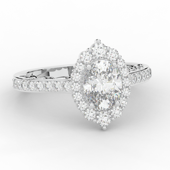 1.75CT.TW OVAL LAB DIAMOND HALO ENGAGEMENT RING - Nazarelle