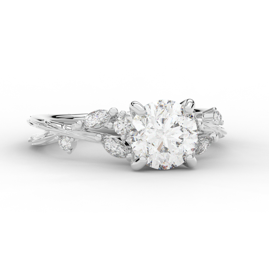 1.75CT.TW ROUND LAB DIAMOND STYLIZED VINE AND TREE BARK FINISH ENGAGEMENT RING - Nazarelle