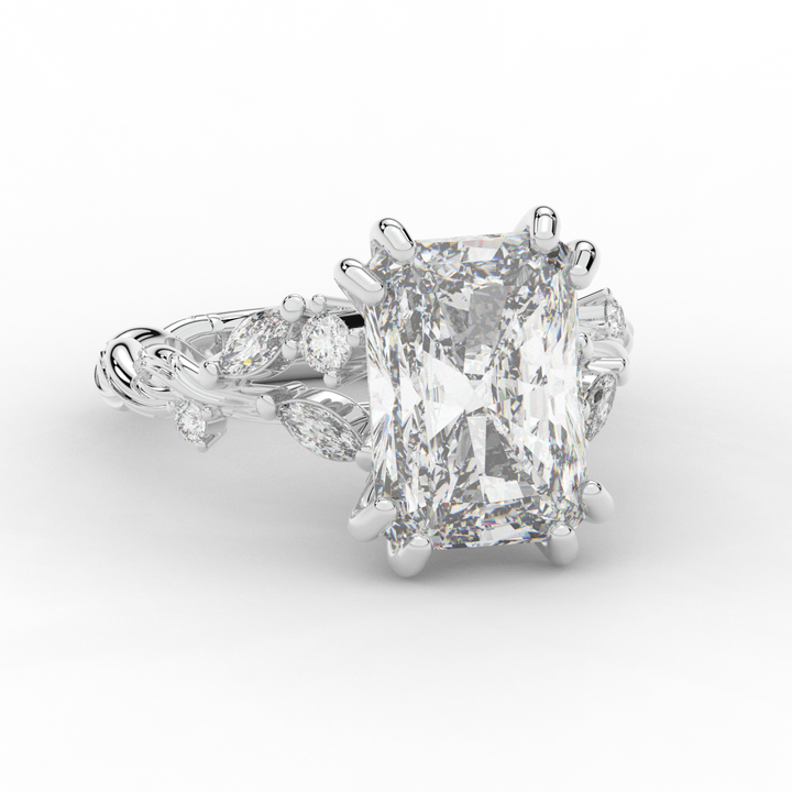 5.30CT.TW RADIANT LAB DIAMOND STYLIZED VINE AND TREE BARK FINISH ENGAGEMENT RING - Nazarelle