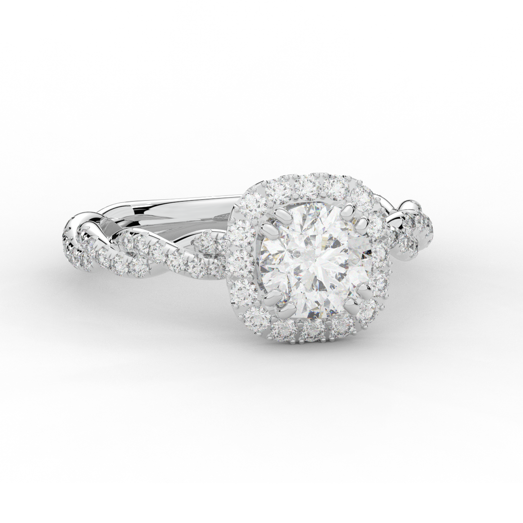1.55CT.TW ROUND LAB DIAMOND HALO TWIST ENGAGEMENT RING - Nazarelle