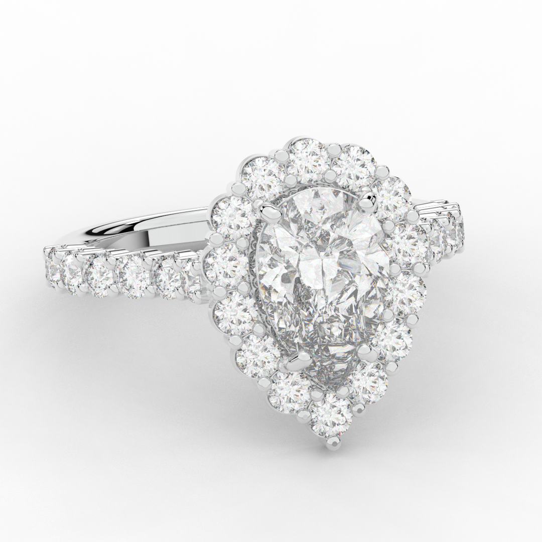 3.10CT.TW PEAR LAB DIAMOND HALO ENGAGEMENT RING - Nazarelle