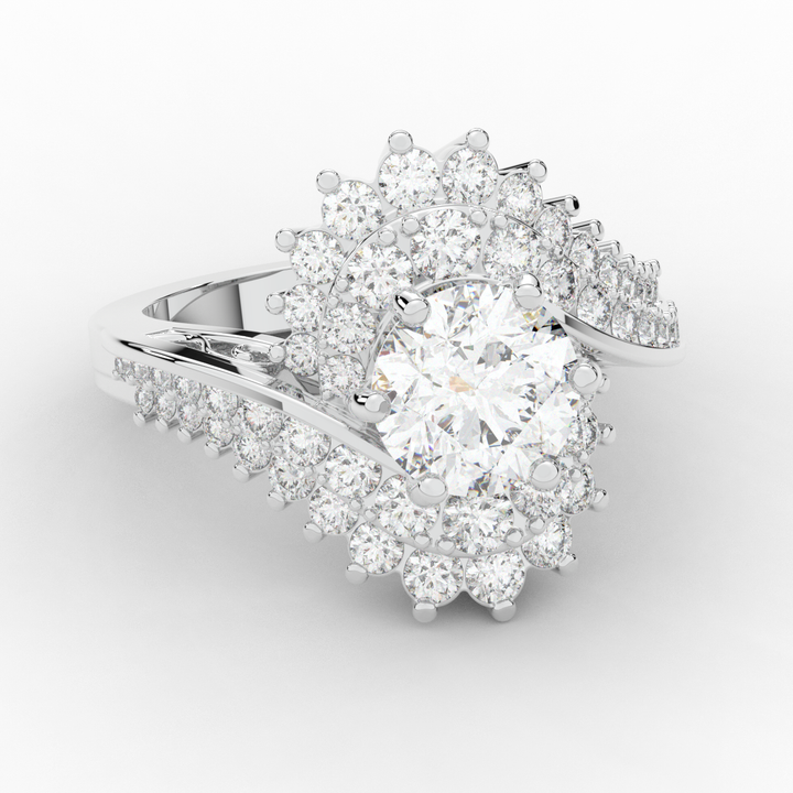 3.35CT.TW ROUND LAB DIAMOND BYPASS HALO ENGAGEMENT RING - Nazarelle