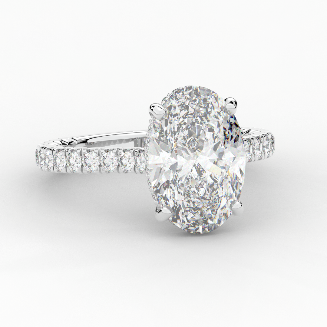 4.70CT.TW OVAL LAB DIAMOND UNDERHALO SOLITAIRE ENGAGEMENT RING - Nazarelle