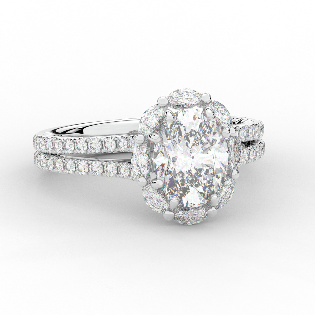 2.30CT.TW OVAL LAB DIAMOND HALO SPLIT SHANK ENGAGEMENT RING - Nazarelle
