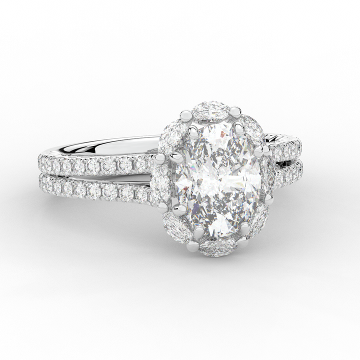 2.30CT.TW OVAL LAB DIAMOND HALO SPLIT SHANK ENGAGEMENT RING - Nazarelle