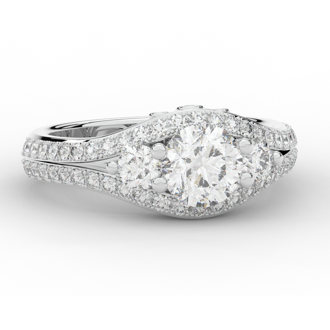 1.90CT.TW ROUND LAB DIAMOND THREE STONE ENGAGEMENT RING - Nazarelle