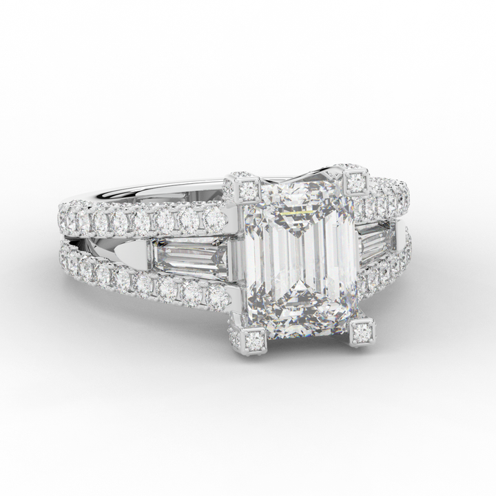 4.60CT.TW EMERALD CUT LAB DIAMOND SPLIT SHANK ENGAGEMENT RING - Nazarelle