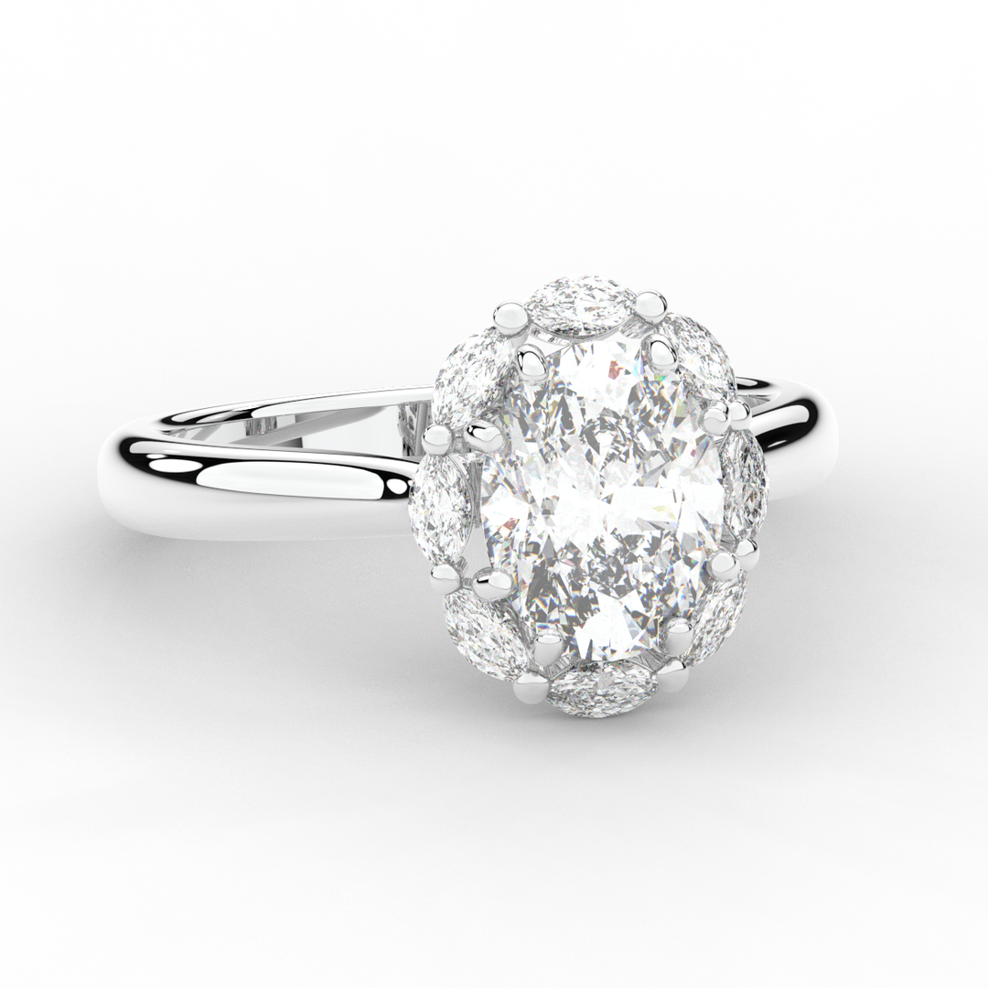 1.90CT.TW OVAL LAB DIAMOND HALO ENGAGEMENT RING - Nazarelle