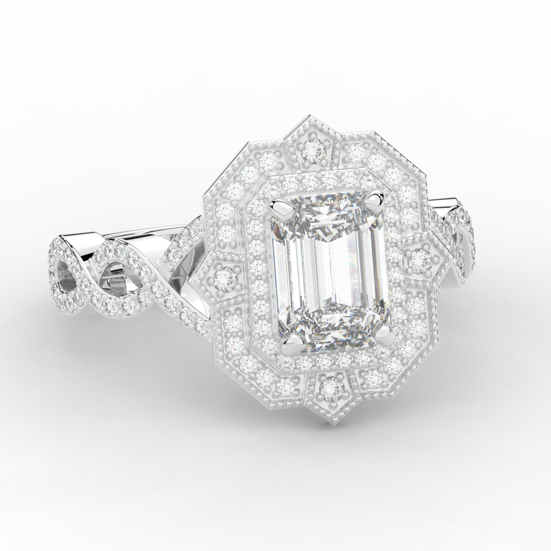 1.90CT.TW EMERALD CUT LAB DIAMOND HALO ENGAGEMENT RING - Nazarelle