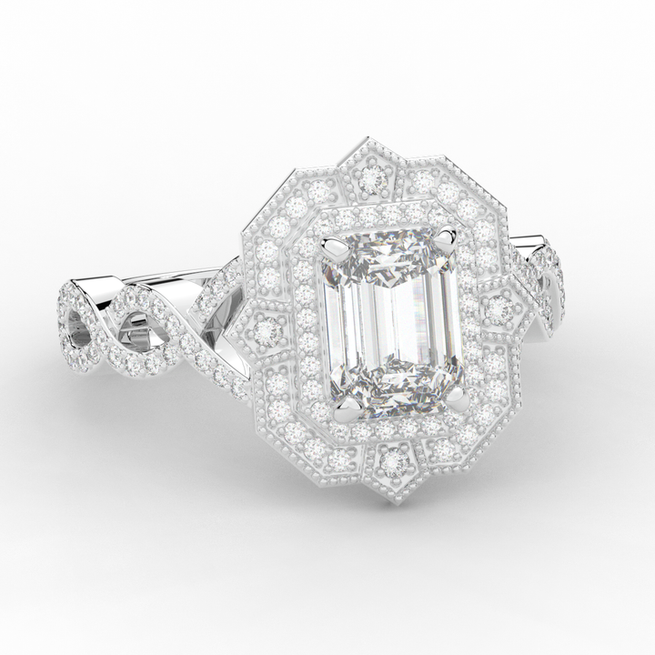 1.90CT.TW EMERALD CUT LAB DIAMOND HALO ENGAGEMENT RING - Nazarelle